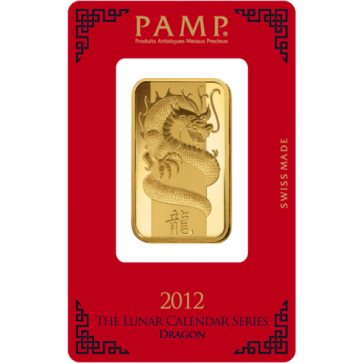 1 oz Gold PAMP Suisse Dragon Bar