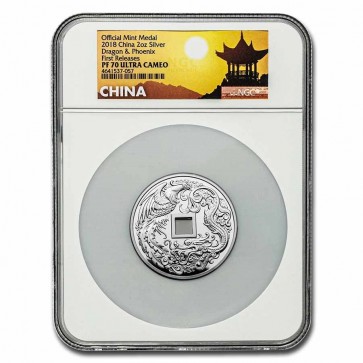 2 oz Silver Dragon & Phoenix Coin 2018 PF 70 Ultra Cameo