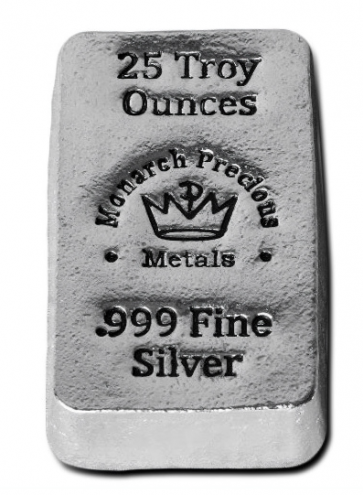 25 oz Silver Hand Poured Monarch Precious Metals Bar 
