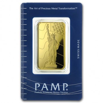 1 oz Gold PAMP Suisse Statue of Liberty Bar