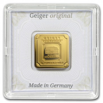 5 gram Gold Geiger Edelmetalle Bar (Encapsulated w/Assay)