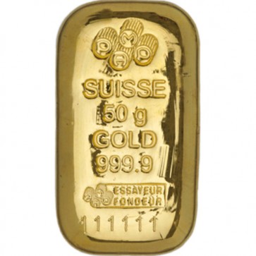 50 gram Gold PAMP Suisse Bar (Cast)