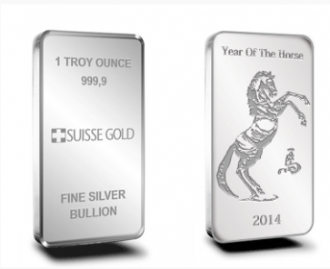 1 oz Silver Suisse Gold Year of the Horse Bar 2014