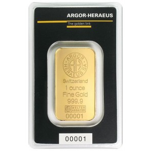1 oz Gold Argor Heraeus Bar