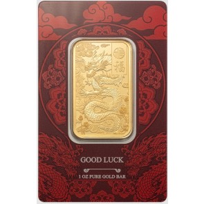 1 oz Gold PAMP Good Luck Dragon Bar 