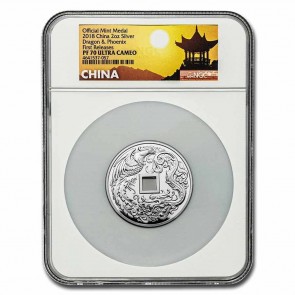 2 oz Silver Dragon & Phoenix Coin 2018 PF 70 Ultra Cameo