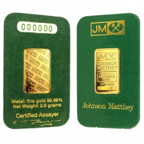 2.5 gram Gold Johnson Matthey Bar