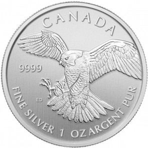 1 oz Silver RCM Birds of Prey Peregrine Falcon 2014 - milk spot